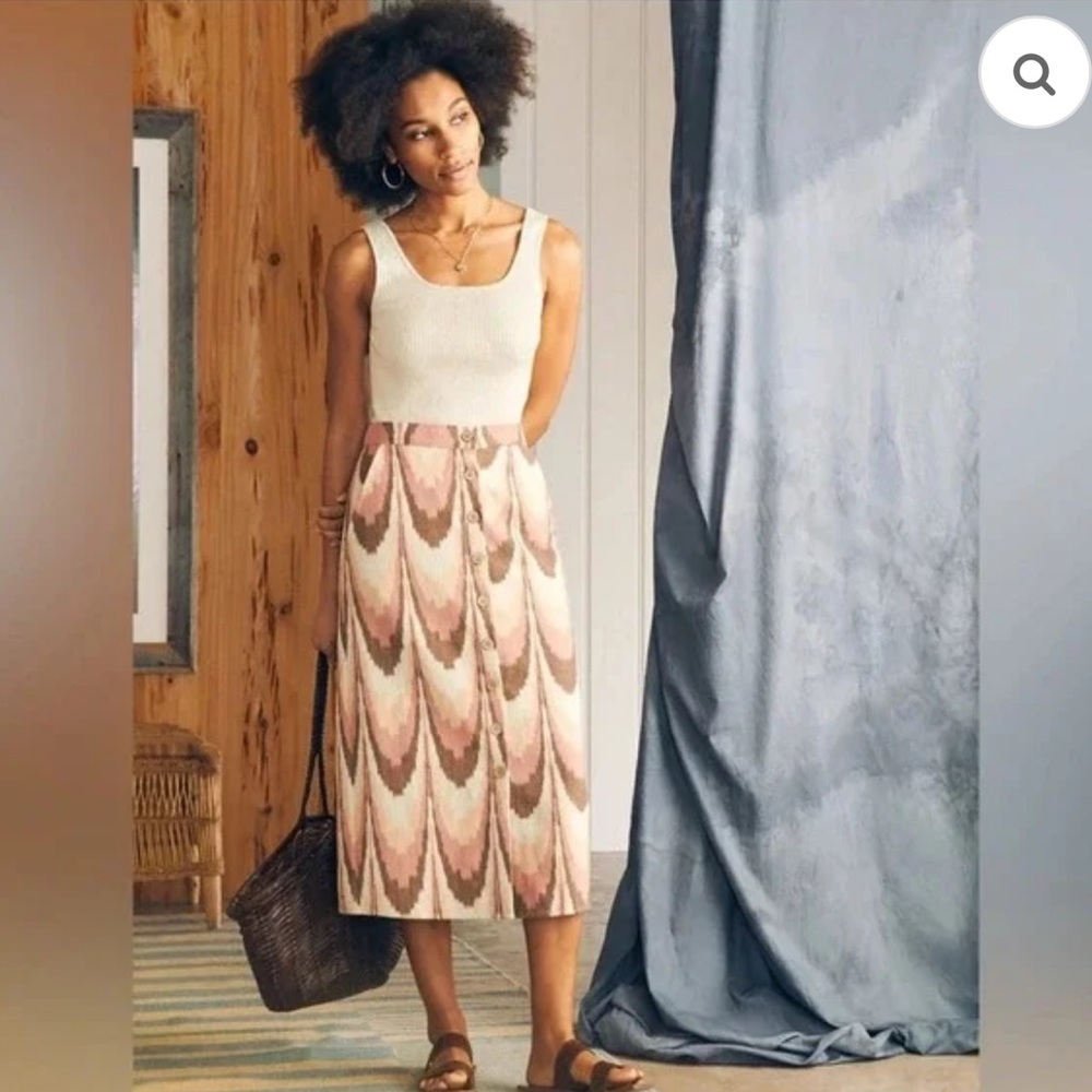 Faherty Pink, Cream & Brown Patterned Midi Skirt - NWT